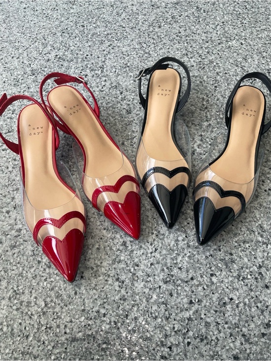 a new day Shoes - a new day Red and Black Pointed Slingback Kitten Heels